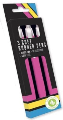 IG Design Group Soft Retractable Rubber Casing Pens Pink 14cm Length 3Pk BSPI