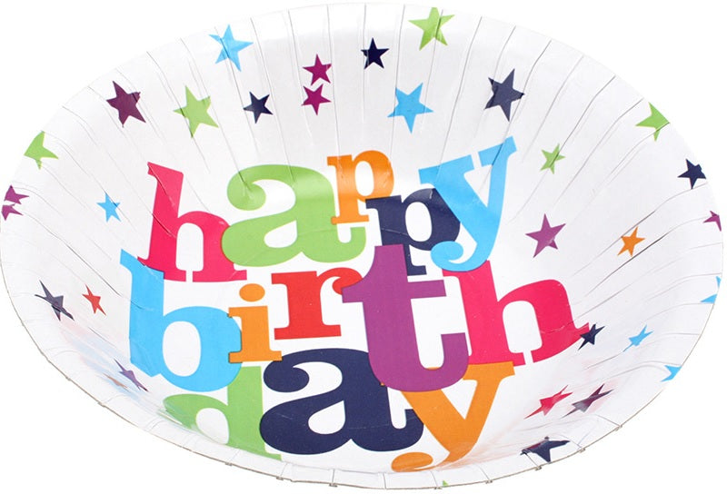 Tallon Assorted Happy Birthday Round Paper Bowls 19cm 8Pk C116779