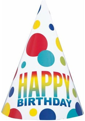 Tallon Assorted Colour Happy Birthday Party Hats 17cm 8Pk C116779