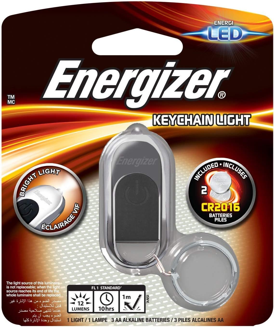 Energizer Chrome Effect Cast Metal Body Hi-Tech LED Keychain Torch Light Silver and Black 632628