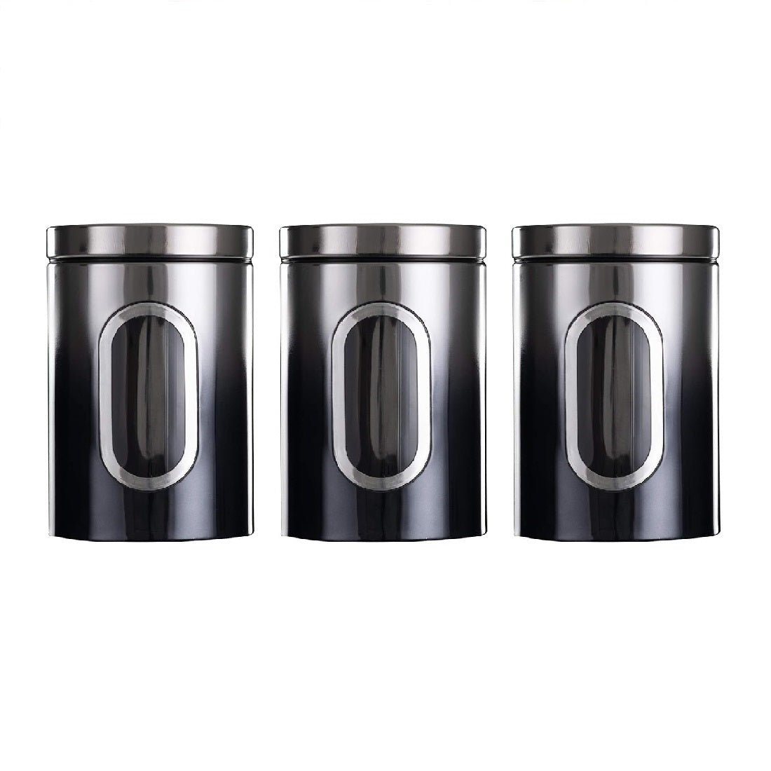 Daewoo Callisto Ombre Effect Food Grade Stainless Steel Canisters Grey Black Set of 3