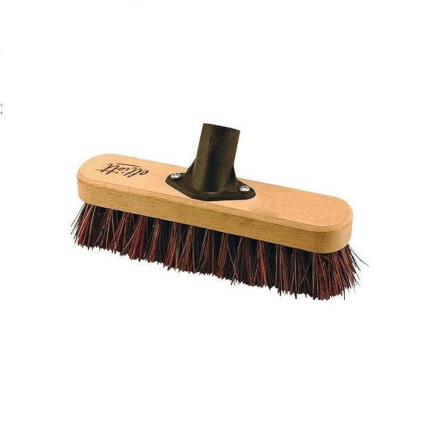 Elliot Deck Scrubbing Broom Head with Natural Union Fibres Beige 22cm EL2220DP |  Wooden Base with Screw Fit Socket | Ideal for Outdoor Sweeping and Patio Cleaning