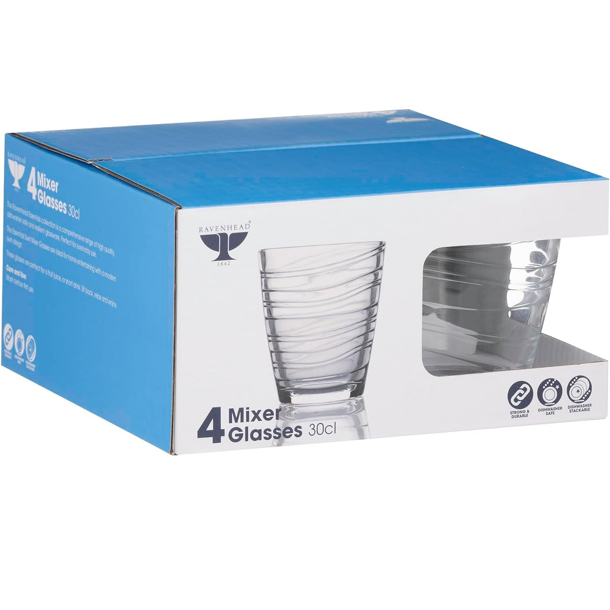 Ravenhead Essentials Swirl Mixer Glass Pack of 4 30cl 0040.014 | Strong and Durable | Dishwasher Safe | 300ml Capacity