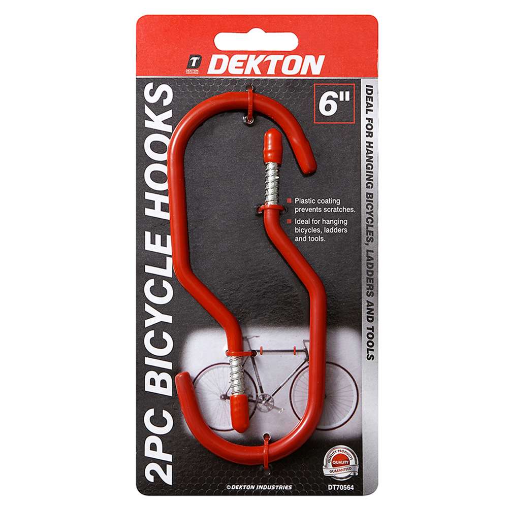 Dekton Bicycle Hooks Red 6-Inch Pack of 2 DT70564 | Plastic Coating | Ideal for Hanging Bycyles, Ladders and Tools