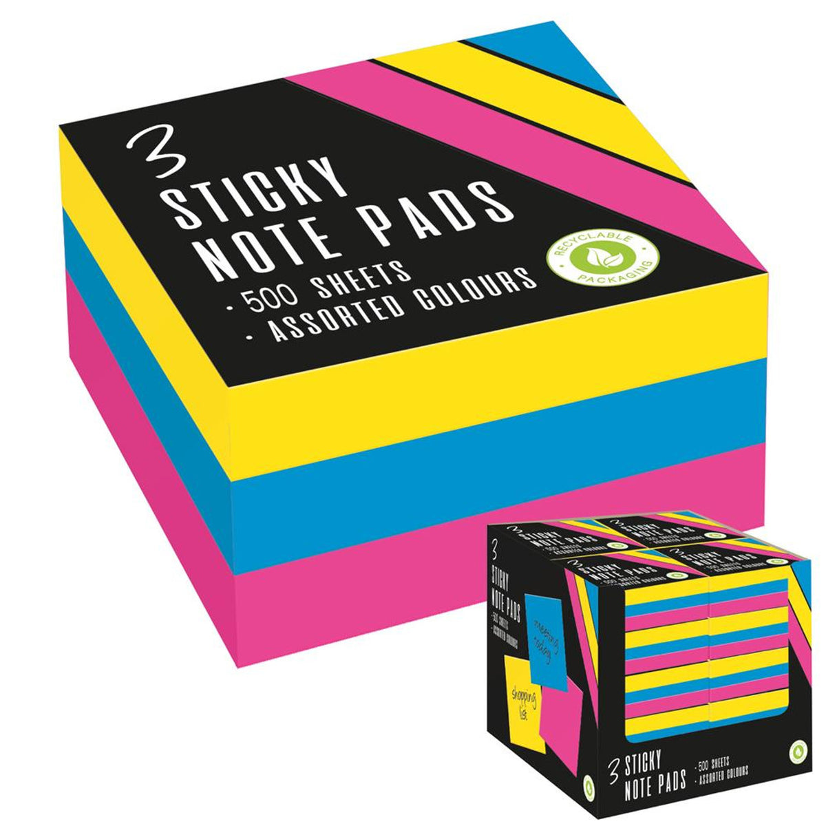 Design Group Three Sticky Note Pads Assorted Colours 500 Sheets BSNS-1