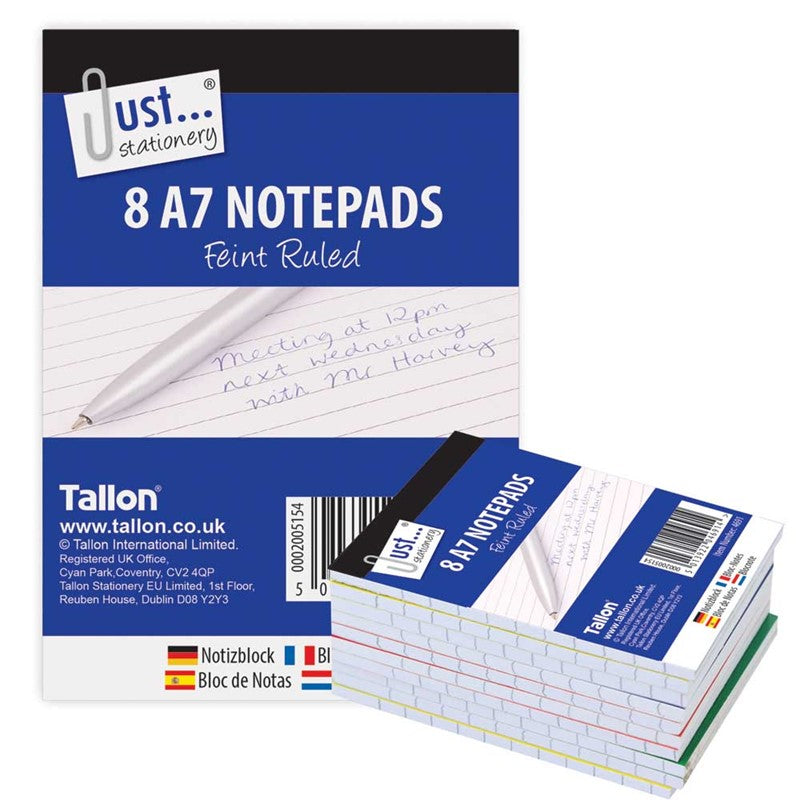 Tallon Just Stationery A7 Mini Pocket Size Feint Ruled Notepads Pack of 8 4691