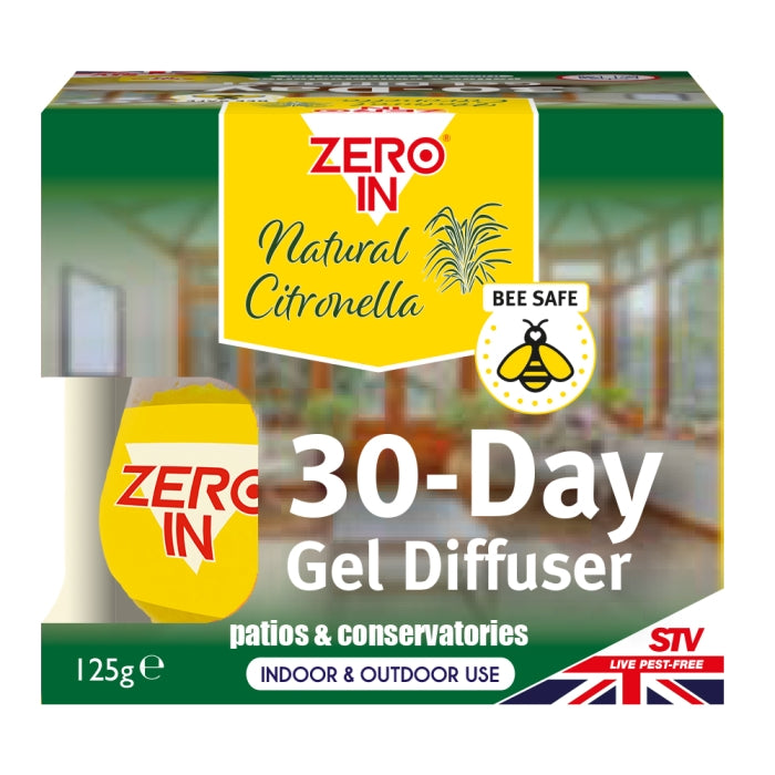 Zero In 30-Day Gel Diffuser Yellow 25g ZER871 | Patios and Conservatories | Natural Citronella | Both for Indoor and Outdoor | Bee Safe
