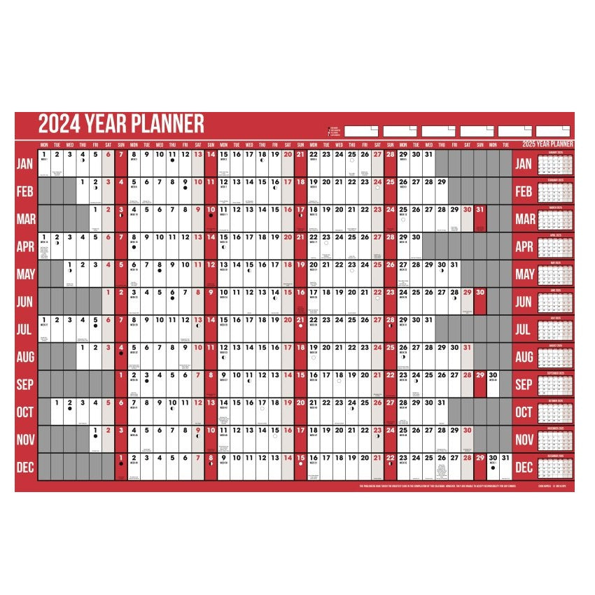 Design Group A1 2024 Wall Planner Year Calendar Multicolour 876mm x 585mm WPR24 | Laminated Year Planner | Bank and Public Holidays | Write On - Wipe Off Pen | Multicoloured Labels Supplied