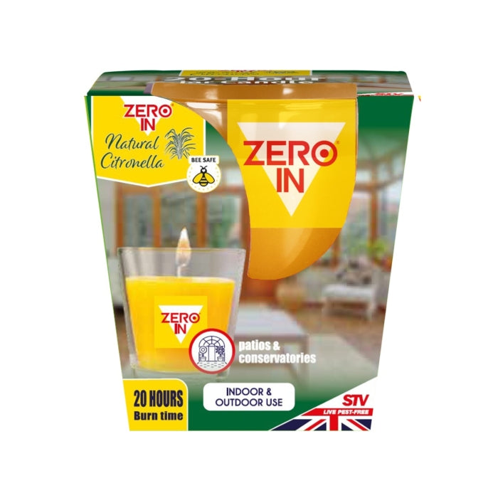 Zero In Jar Candle Yellow ZER875 | Burn time - 20-Hour | Natural Citronella | Both for Indoor and Outdoor | Bee Safe | Patios and Conservatories