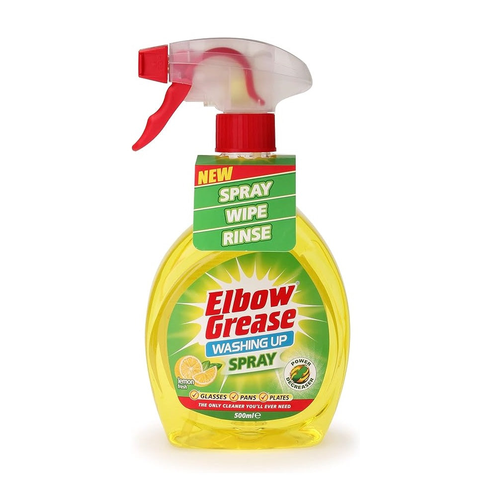 151 Elbow Grease Lemon Washing Up Spray Yellow 500ml EG101 | Lemon Fresh Scent | Power Degreaser | Cuts Through Grease and Grime Instant | Remove Stubborn Food Deposits | Non Abrasive | Spray | Wipe | Rinse