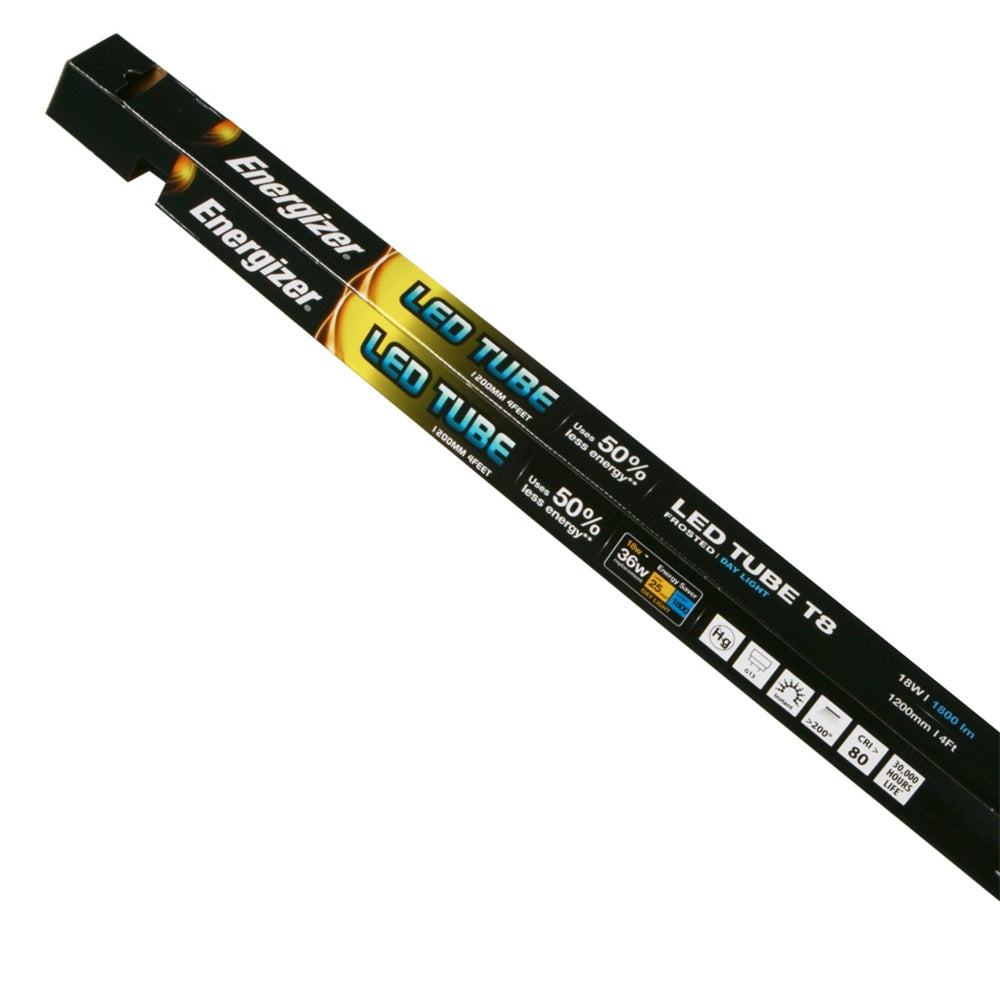 Energizer Frosted Day Light G13 18W LED Tube T8 White 4Ft | 1800 Lumens | 36W Replacement | 30000 Hours Life | Uses 50 Percent Less Energy