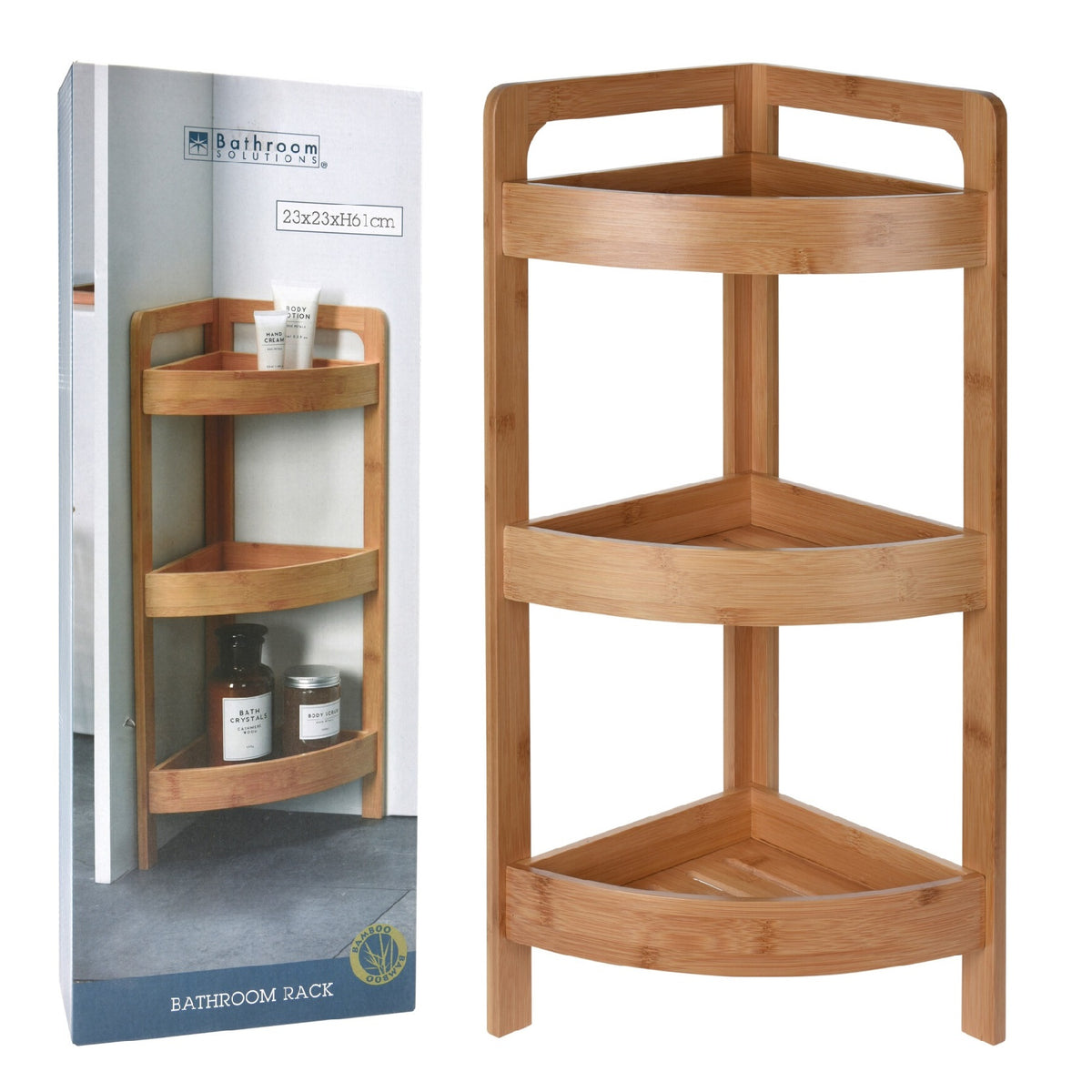 Bathroom Solutions Bamboo Bathroom Rack Natural 23cm x 23cm x H61cm 136890