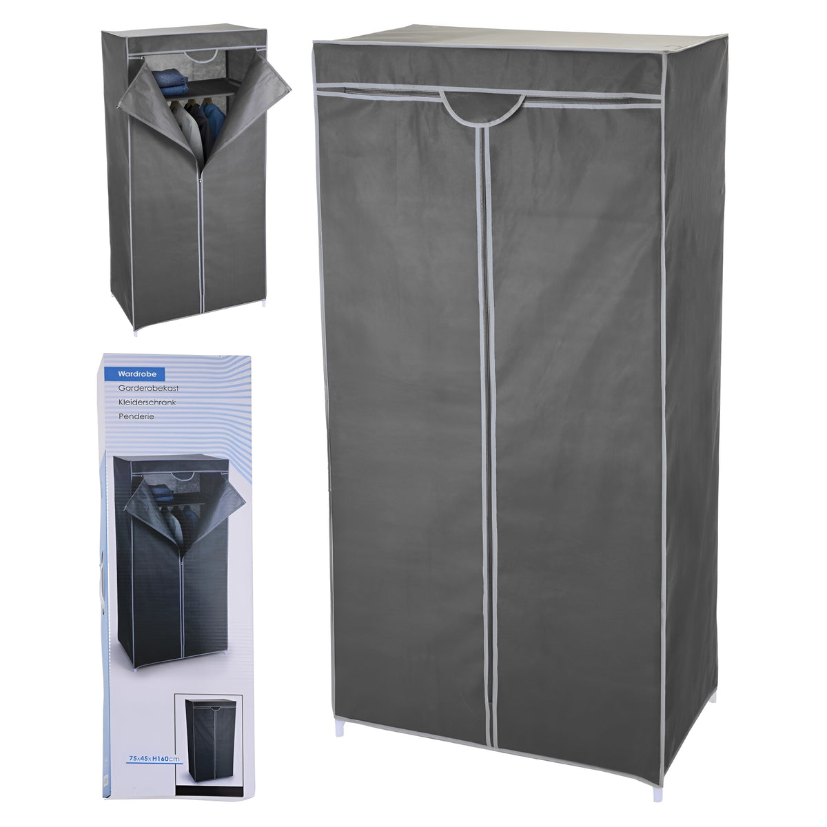 Storage Solutions Wardrobe Dark Grey 75cm x 46cm x H160cm 055984 | With 1 Clothes Bar and 1 Shelve