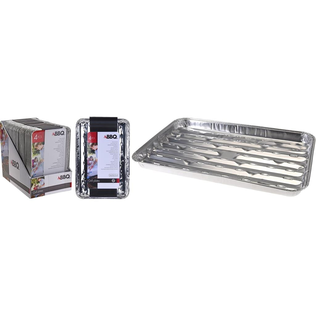 BBQ Equipment Grill Plates Aluminium 34cm x 23cm x 2.5cm Pack of 4 121134 | Suitable for Meat - Fish and Other Barbecue Dishes