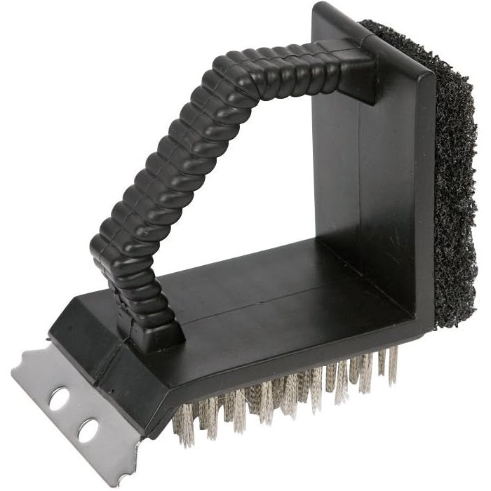BBQ Equipment 3 in 1 Barbecue Brush Black 125209 | Wire Brush | Nylon Scouring Pad | Stainless Steel Scraper