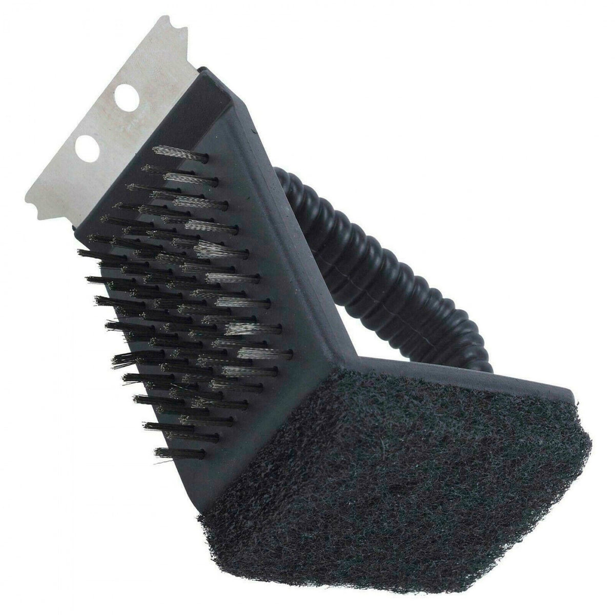 BBQ Equipment 3 in 1 Barbecue Brush Black 125209 | Wire Brush | Nylon Scouring Pad | Stainless Steel Scraper