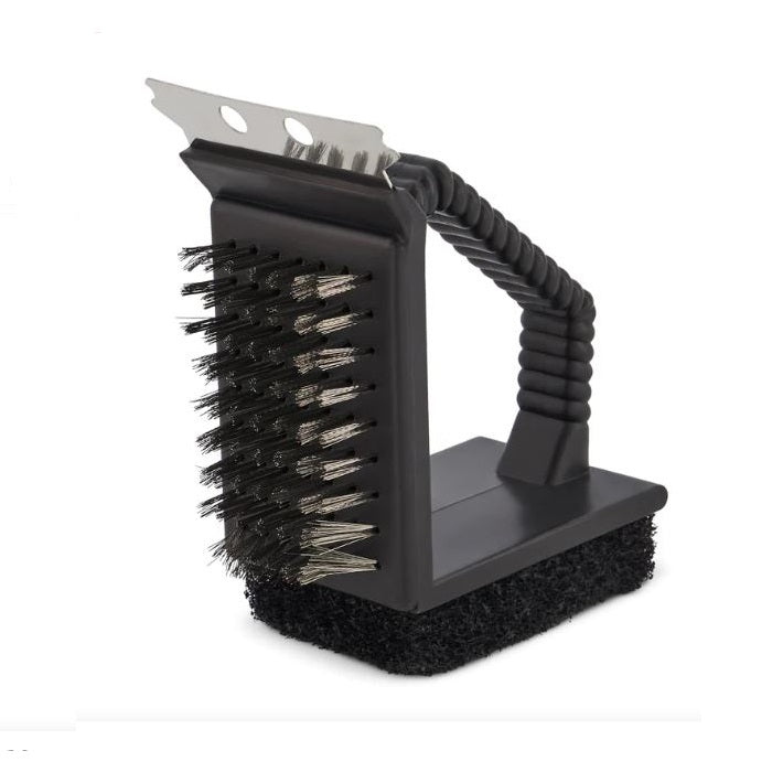 BBQ Equipment 3 in 1 Barbecue Brush Black 125209 | Wire Brush | Nylon Scouring Pad | Stainless Steel Scraper