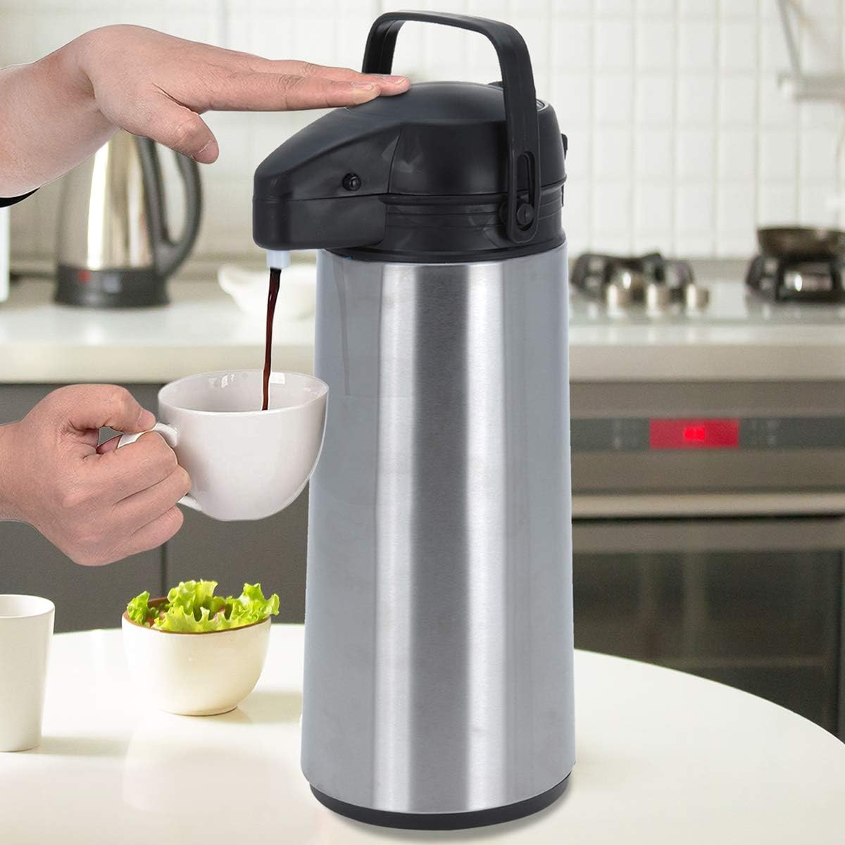 Stainless Steel Airpot with Pump Silver and Black 1.8Ltr 108401 | Ideal for Home or Office Use