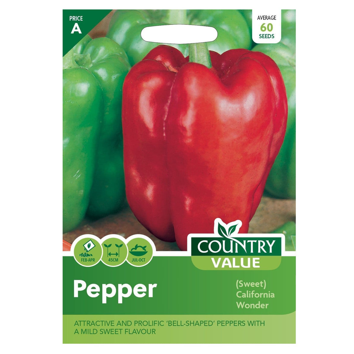 Country Value Pepper Sweet California Wonder Vegetable Seeds 21546 | Average 60 Seeds