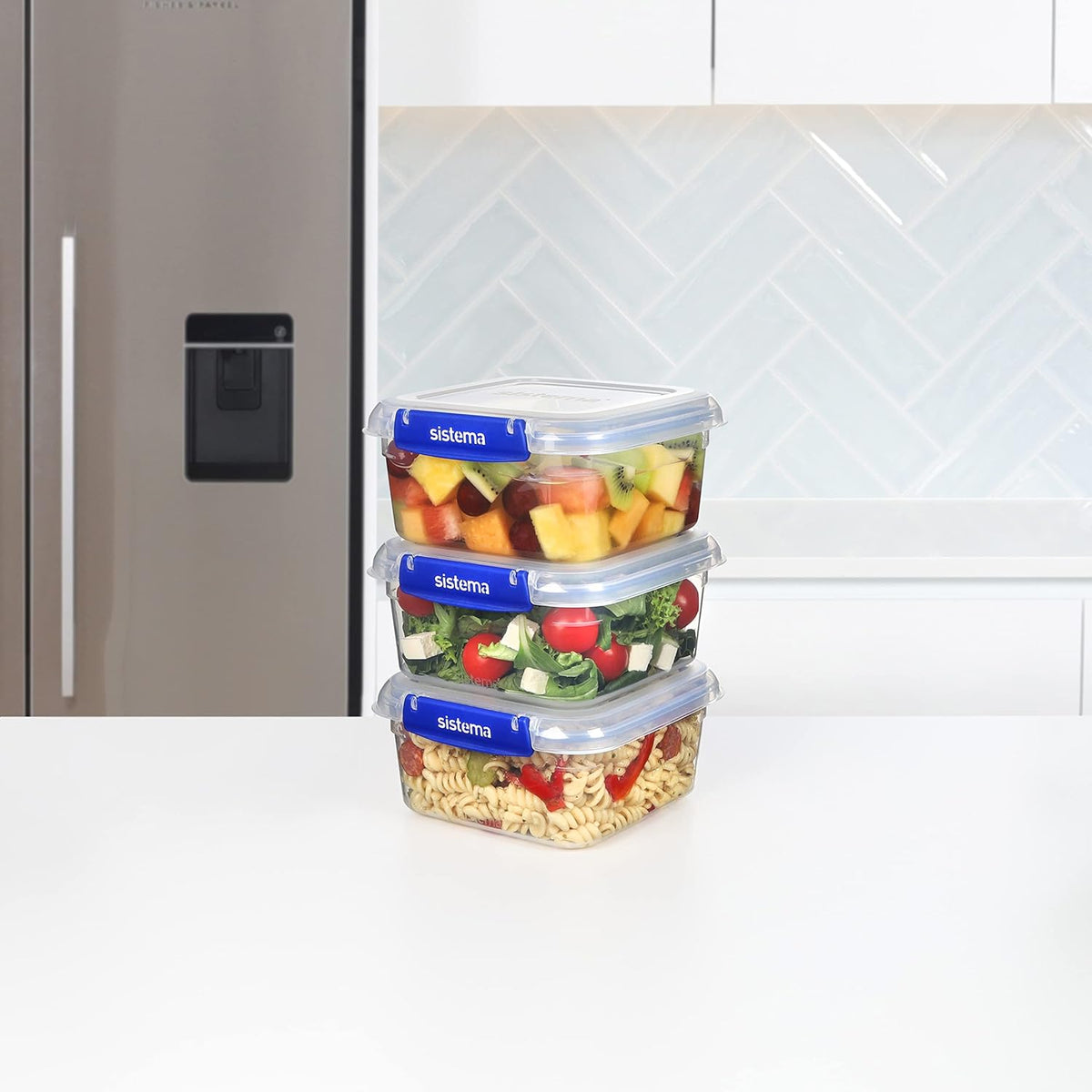 Sistema Square Klip It Plus Food Storage Containers Clear 1.15Ltr - 39.2oz Pack of 3 881630 | Leak Proof Phthalate Free | BPA Free