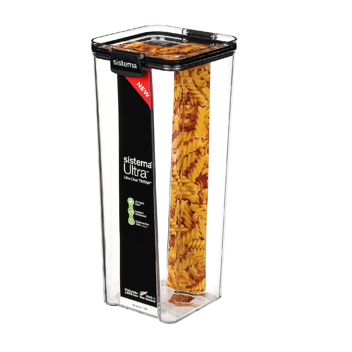 sistema-tritan-ultra-square-food-storage-container-clear-black-1.9ltr-64.2oz-5002078-high-quality--ultra-clear--glass-like-clarity--airtight-seal--impact-resistant--dishwasher-safe--phthalate-and-bpa-free