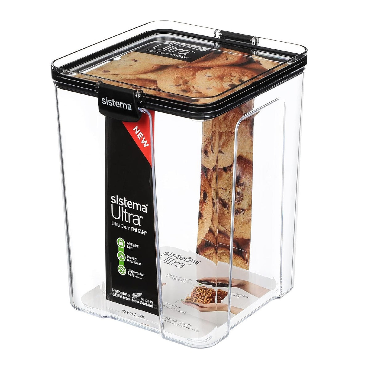 sistema-tritan-ultra-square-food-storage-container-clear-black-2.75ltr-92.9oz-si51412--high-quality--ultra-clear--glass-like-clarity--airtight-seal--impact-resistant--dishwasher-safe--phthalate-and-bpa-free