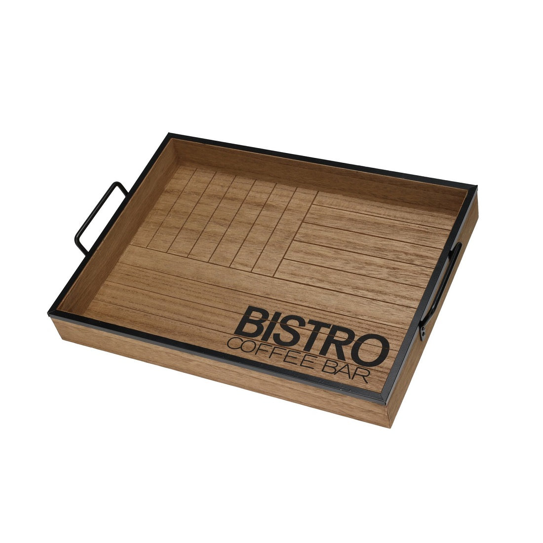 Bistro Wooden Serving Tray with Metal Handles Small 084193 | Lightweight and Durable