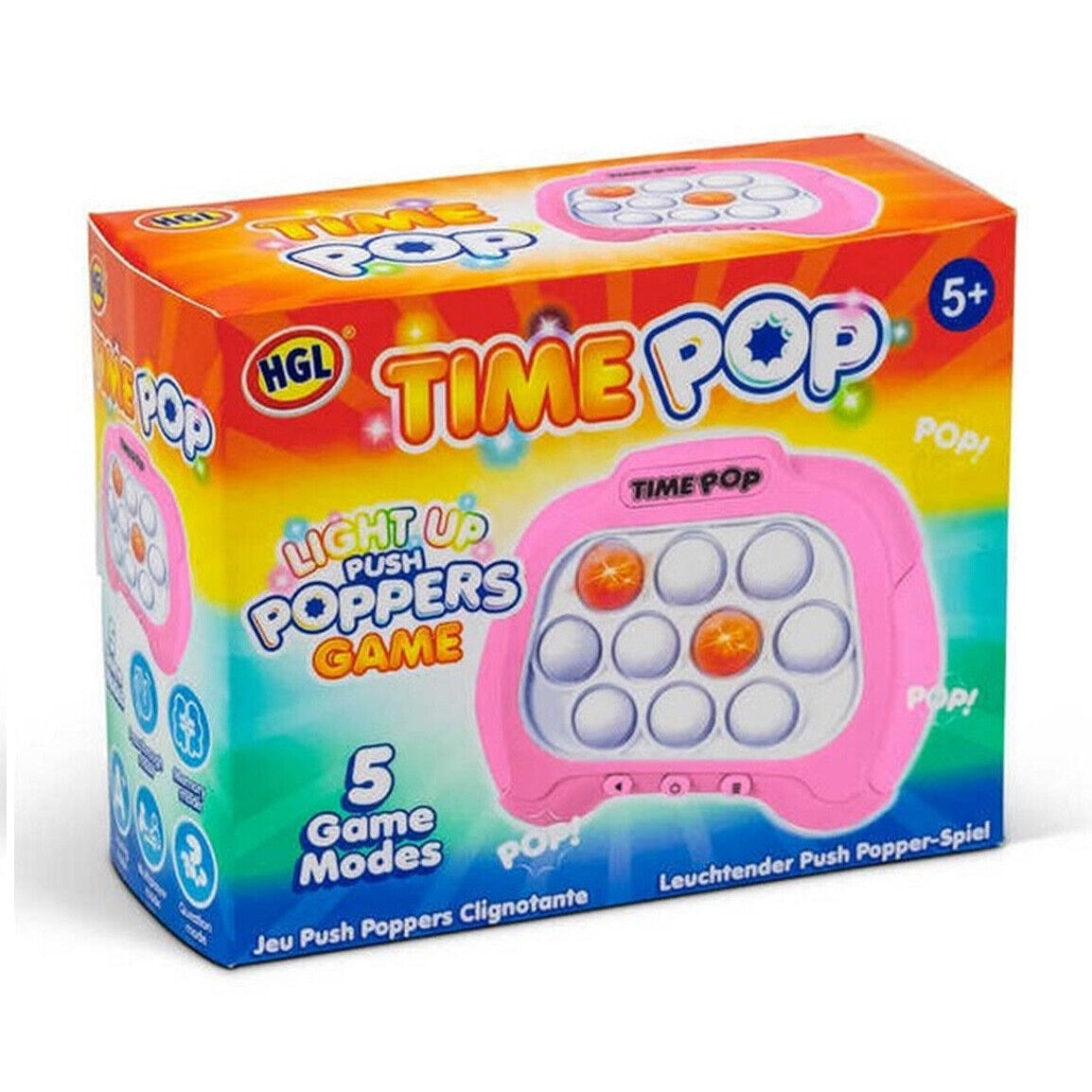 HGL Time Pop Light Up Push Poppers Game Pink SV21723 | 5 Game Modes | Pass Through Mode | Memory Mode | Scoring Mode | Multiplayer Mode | Question Mode