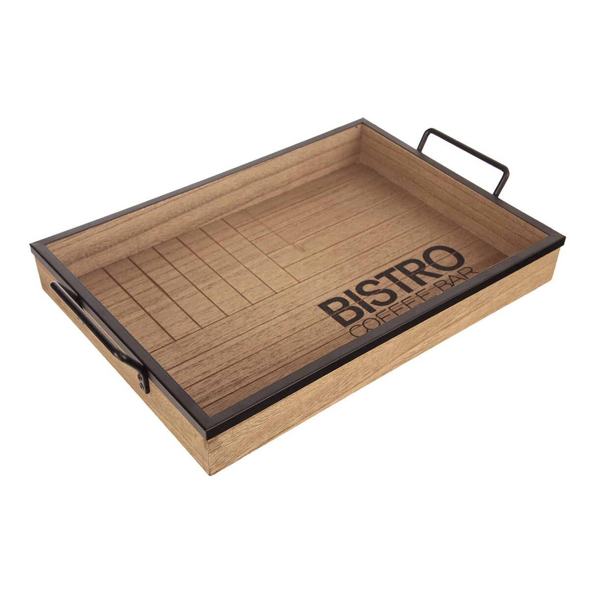 Bistro Wooden Serving Tray with Metal Handles Large 084193 | Lightweight and Durable