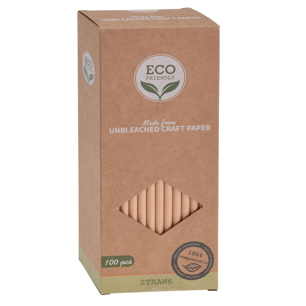 Eco Friendly Drinking Paper Straws Light Brown Pack of 100 096378 | 100 Percent Compostable | Made from Unbleached Craft Paper