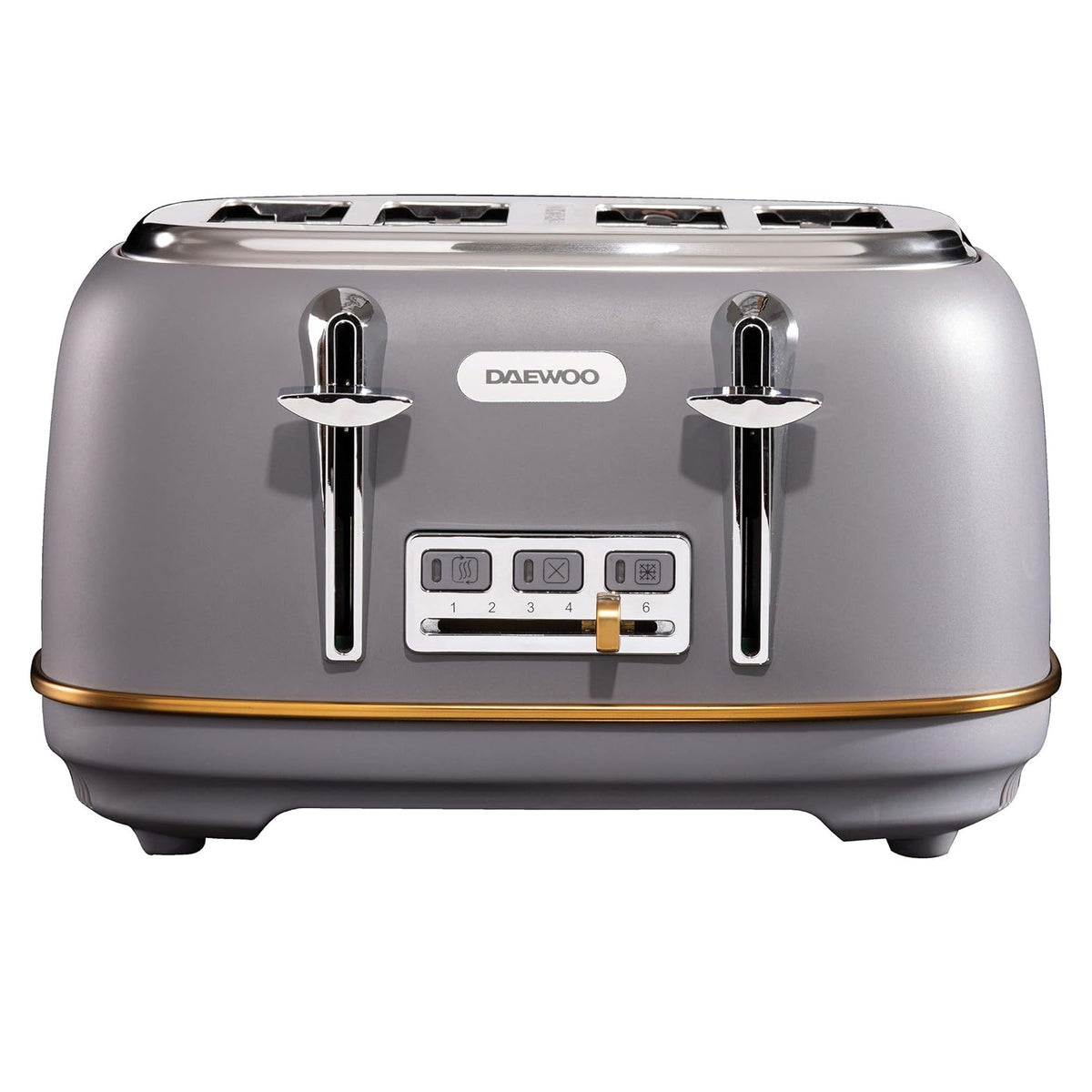 Daewoo Astoria 4 Slice Toaster with High Lift Levers and 6 Level Browning Control Grey SDA1818 | Defrost | Reheat | Cancel Function | Removable Crumb Tray | 1630W Power