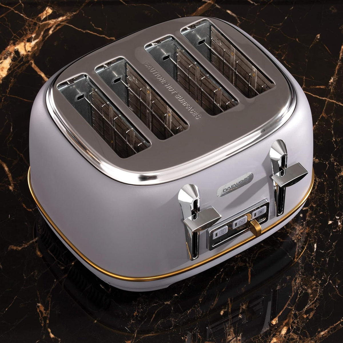 Daewoo Astoria 4 Slice Toaster with High Lift Levers and 6 Level Browning Control Grey SDA1818 | Defrost | Reheat | Cancel Function | Removable Crumb Tray | 1630W Power