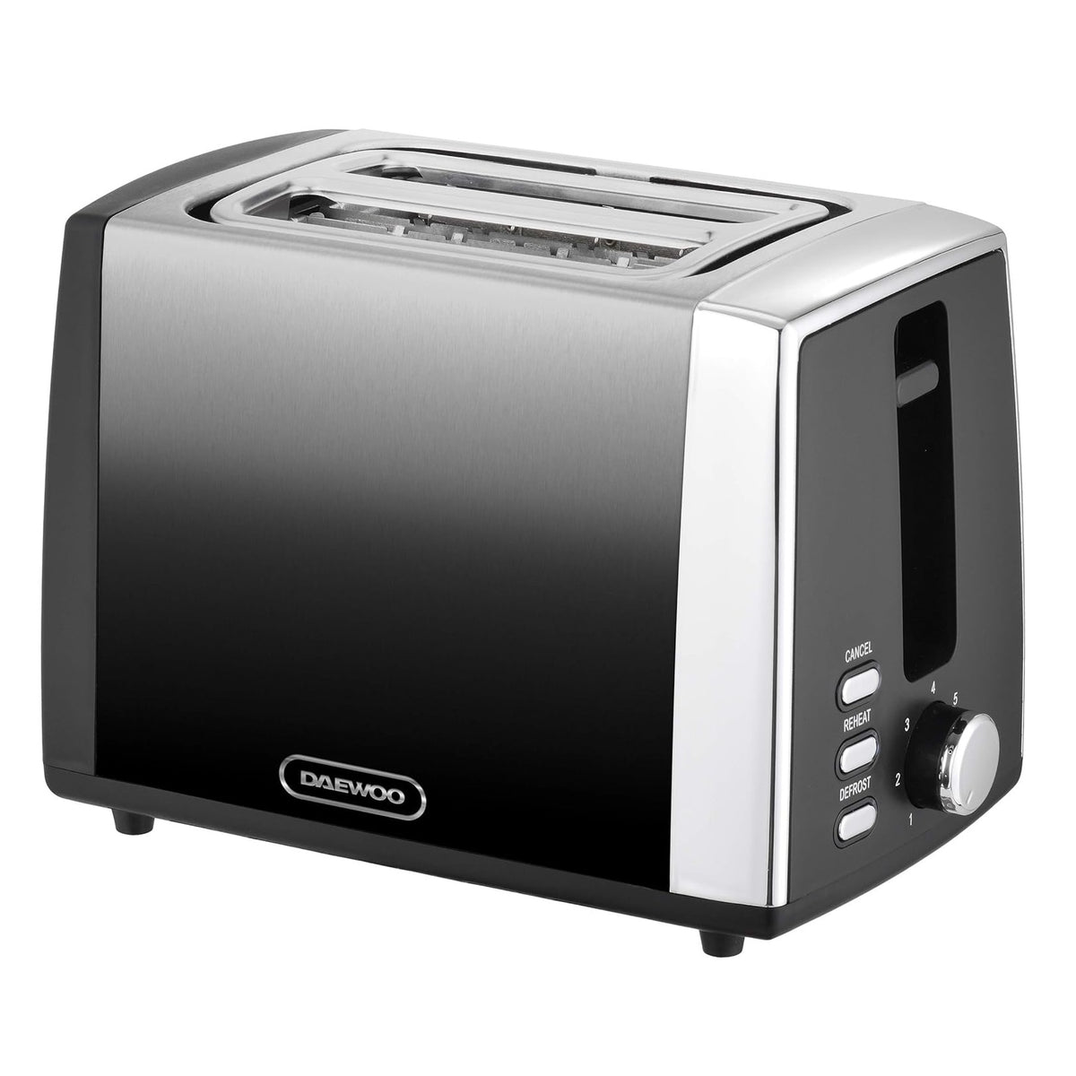 Daewoo Callisto Stainless Steel 2 Slice Toaster with Variable Browning Control Grey SDA1852 | Elegant Design | Defrost Reheat and Cancel Functions | Removable Crumb Tray