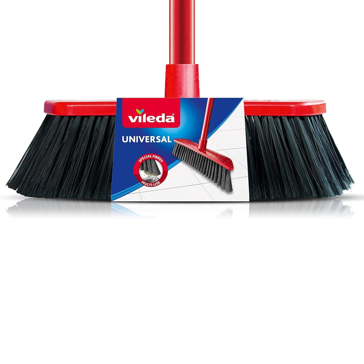 Vileda Universal 3 Action Straight Soft and Stiff Synthetic Indoor Floor Broom Red and Black 4027451
