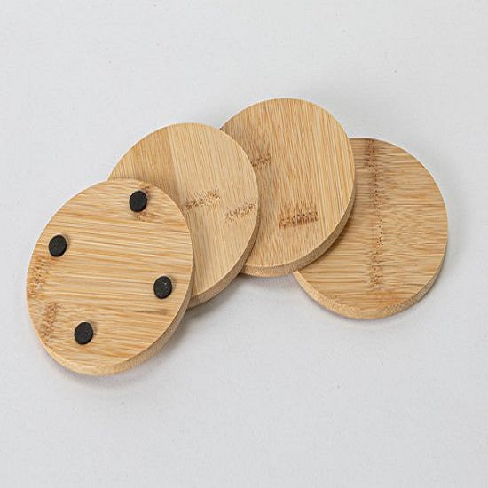 Excellent Houseware Anti Slip Bamboo Coaster Brown 9.7cm Pack of 4 085138