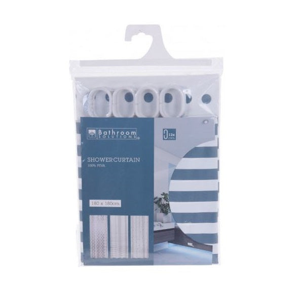 Bathroom Solutions Shower Curtain Assorted 180cm x 180cm 131516 | 12 Plastic Rings Included | PEVA