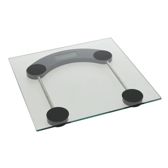 Bathroom Solutions Square Tempered Glass Personal Scale Clear 30cm x 30cm 082556 | Kg and Lbs | Battery | LCD Display | Max 150Kg