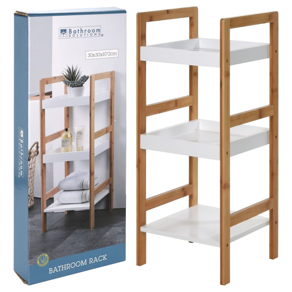 Bathroom Solutions 3 Shelves Bamboo Bathroom Rack White 30cm x 30cm x 72cm 094368