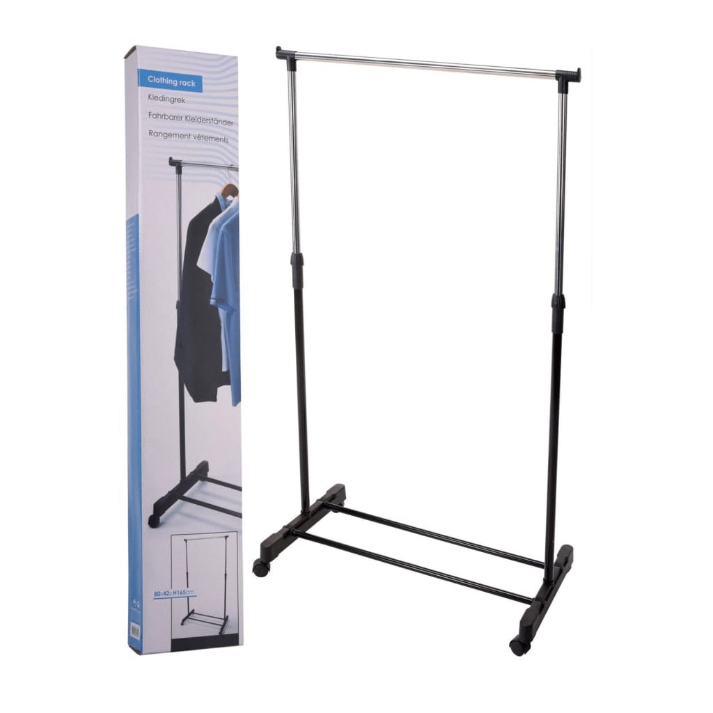 Storage Solutions Single Adjustable Clothing Rack Silver and Black 80cm x 43cm 097937 | Maximum Load 10Kg | Adjustable Height Upto 160cm