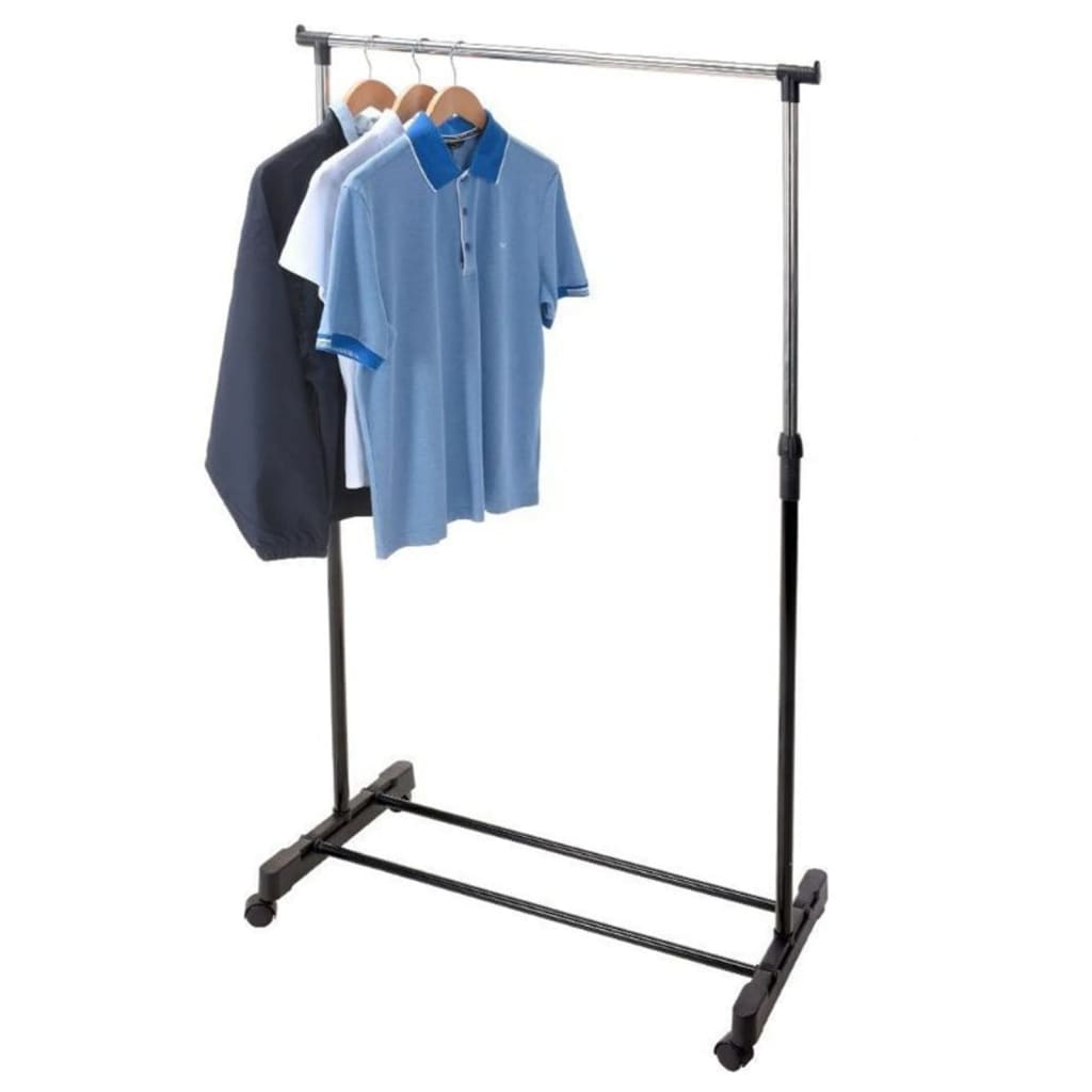 Storage Solutions Single Adjustable Clothing Rack Silver and Black 80cm x 43cm 097937 | Maximum Load 10Kg | Adjustable Height Upto 160cm