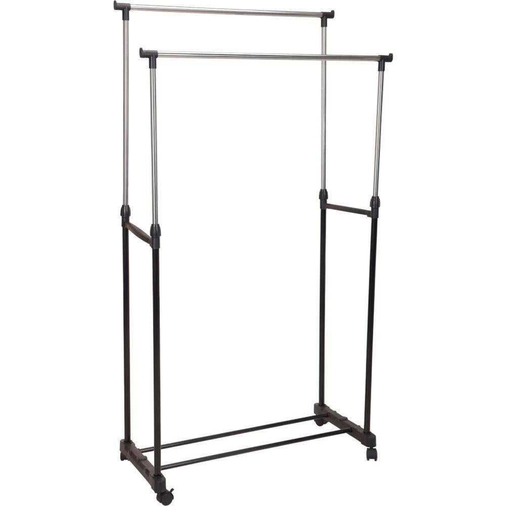 Storage Solutions Double Adjustable Clothing Rack Silver and Black 80cm x 42cm 097713 | Adjustable Height Upto 160cm