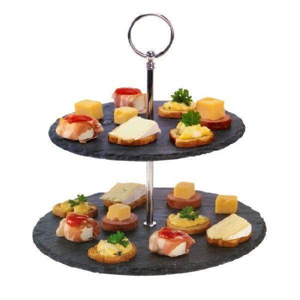 Excellent Houseware 2 Tier Slate Food Stand Black 20cm - 25cm 086178