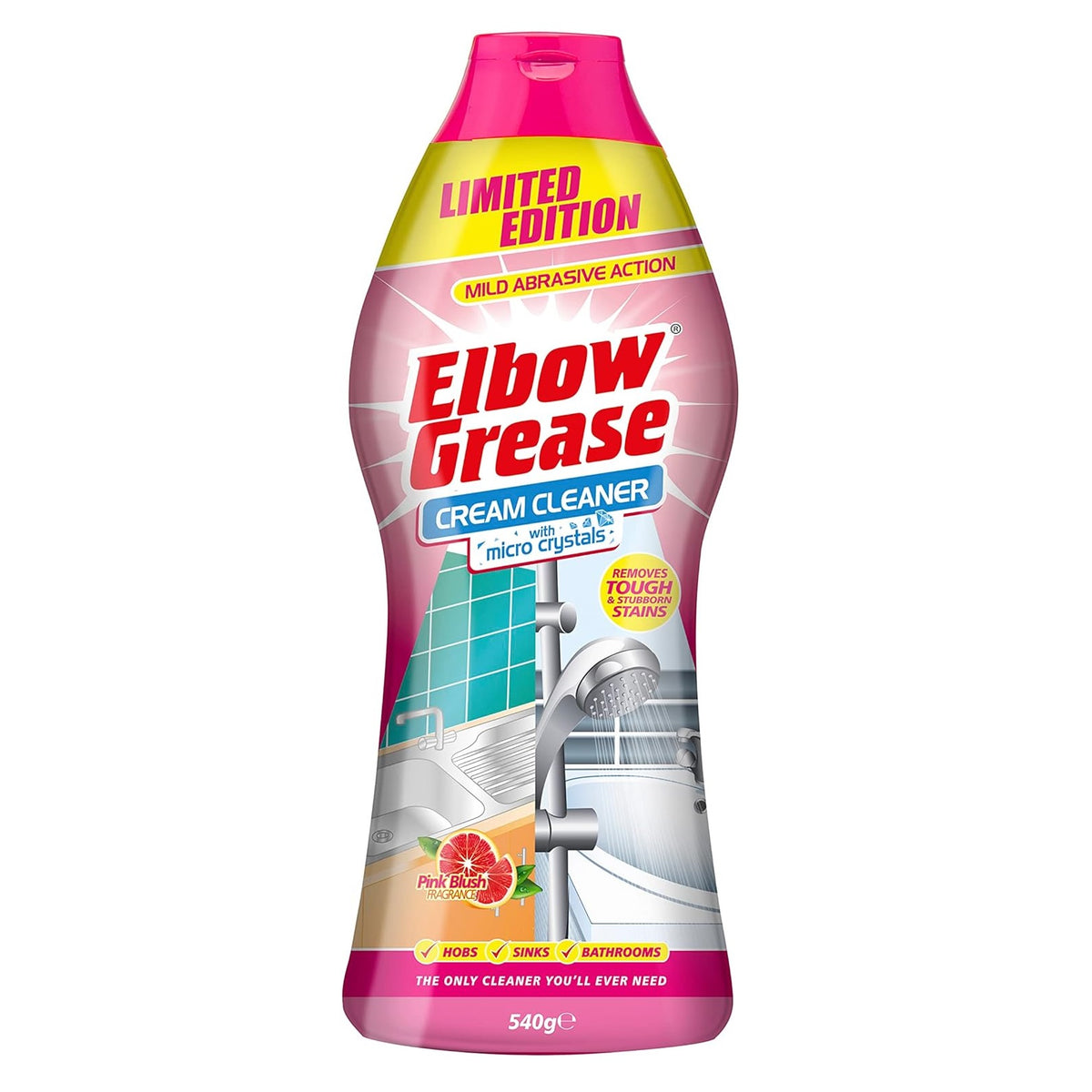 151 Elbow Grease Pink Blush Cream Cleaner with Micro Crystals Pink 540g EG91 | Removes Tough and Stubborn Stains | Mild Abrasive Action | Hobs | Sinks | Bathrooms