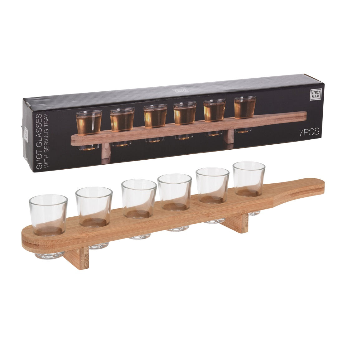 Atmos Fera Shot Glasses with Wooden Serving Tray Clear 40ml 7-Piece 044335