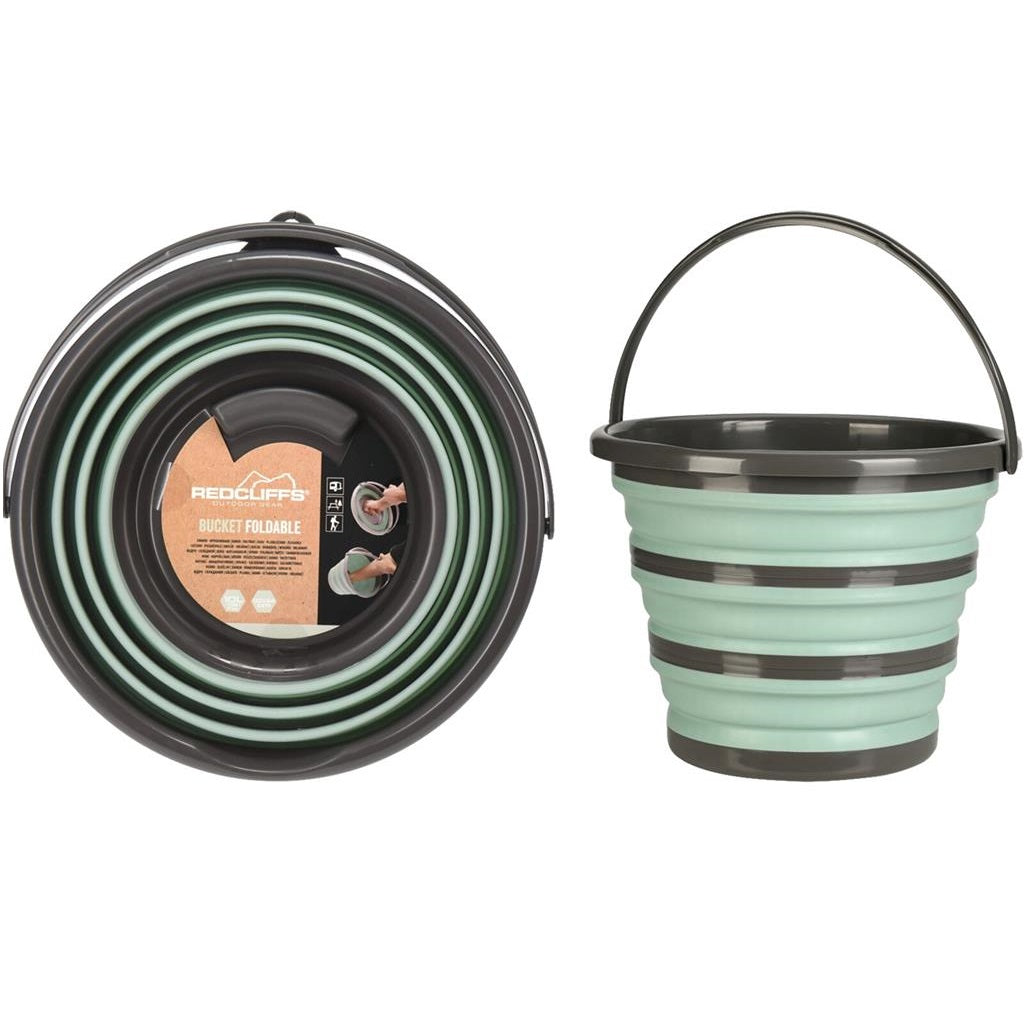 Redcliffs Foldable Bucket Green and Black 10Ltr 32cm x 24cm 151549 | Compact and Portable