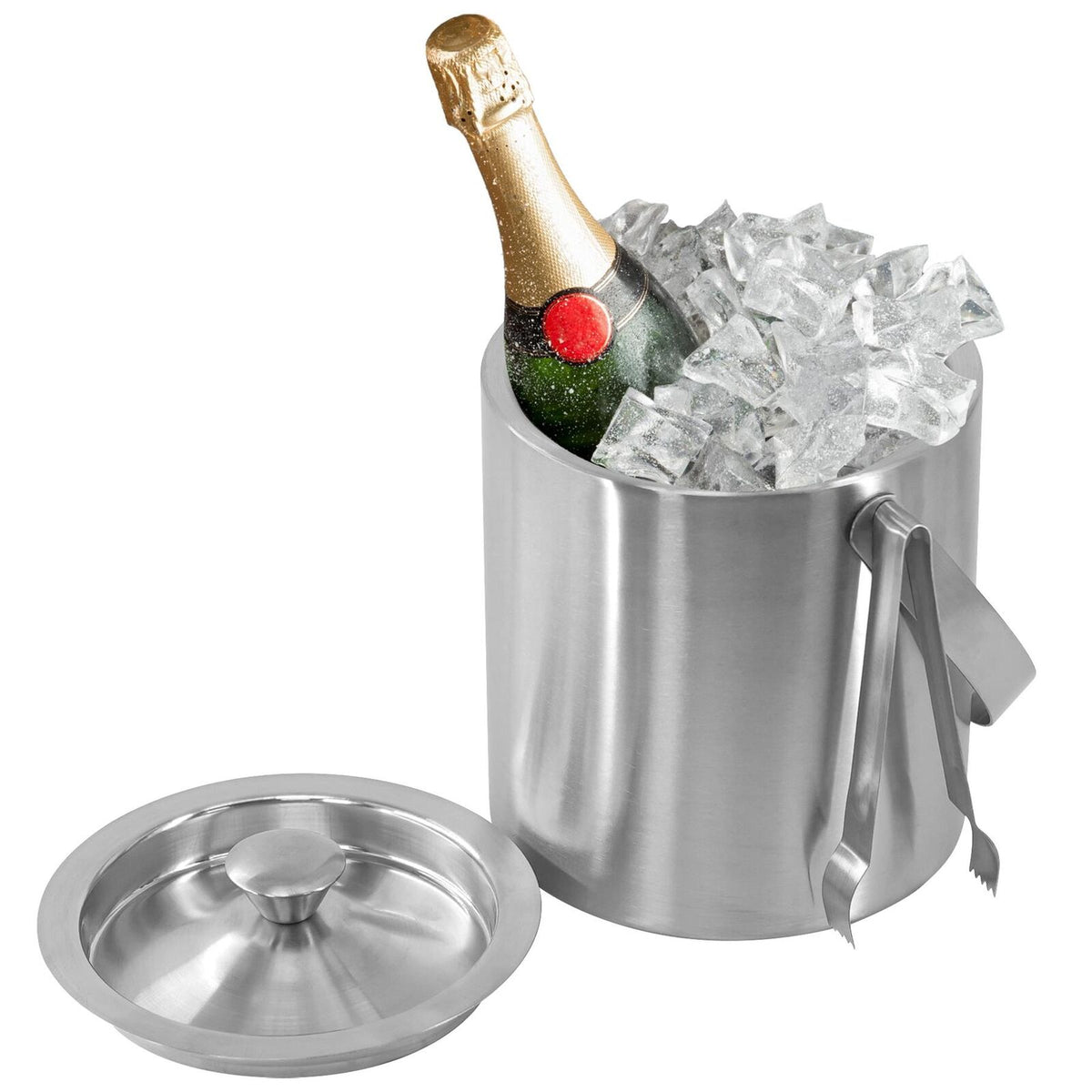 Excellent Houseware Ice Bucket 15cm x 18.5cm 1.5Ltr 130649 | Stainless Steel Bucket | Includes 1 Tong 12cm | Perfect for Picnics and Parties