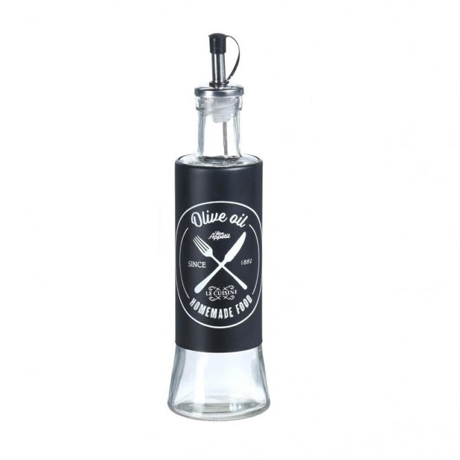 Excellent Houseware Oil and Vinegar Glass Bottle Transparent 300ml 136700 | Steel Dispenser With Stopper and Silicone Seal