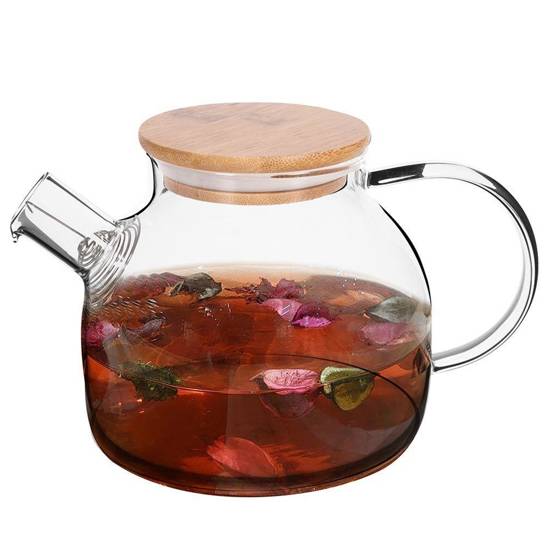 Excellent Houseware Teapot With Bamboo Lid Transparent 1000ml 113103 | Tea Kettle | Environmentally Friendly