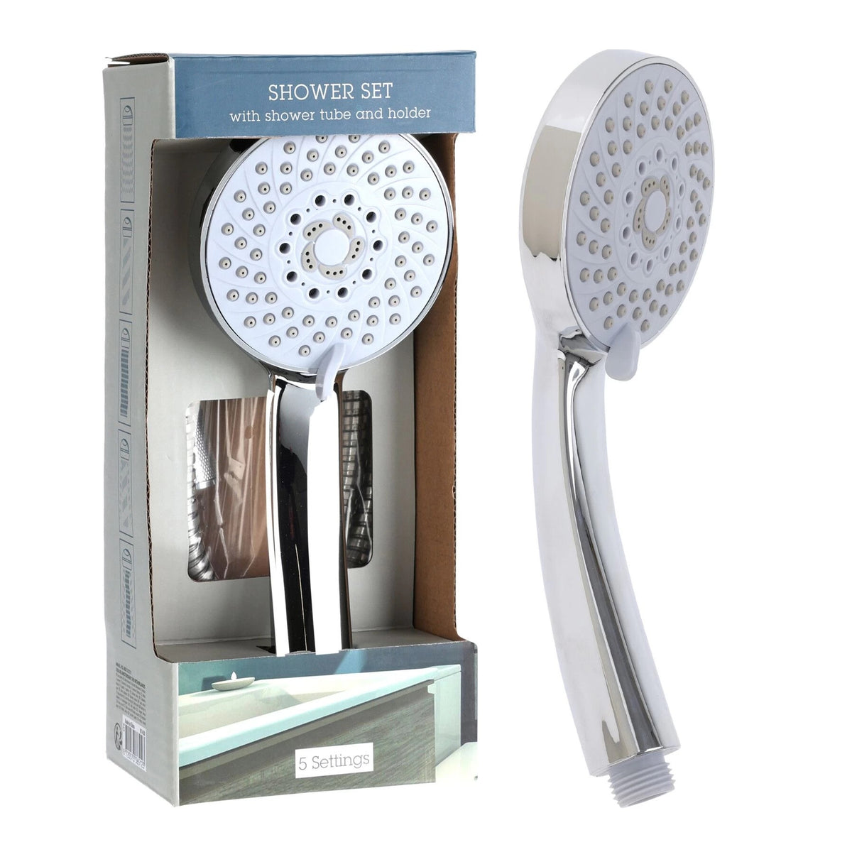 Bathroom Solutions Shower Set with Shower Tube and Holder Chrome 104832 | 5 Settings
