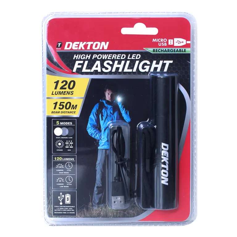 Dekton High Power LED Flashlight Type C 120 Lumens Black 11.3cm x 2.5cm DT50532